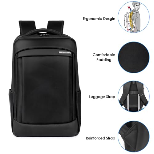 Image of Artistix TechEssence Premium Business Backpack 28 L Office Travel Laptop Bag with 15.6 Inch Laptop Compartment Multiple Pockets Comfortable and Padded Backpack, Black
