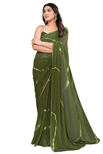 Image of MIRCHI FASHION Women Saree Shibori Print Chiffon | Elegant Festive and Functional Sari for All-Day Comfort with Matching Blouse