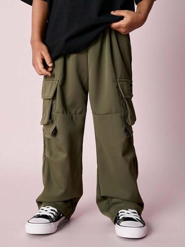 Image of Lymio Junior's Boys Cargo Pants | Stylish Cotton Blend Casual Trousers for Kids | Relaxed Fit Junior Boy Cargo Pant | Trendy Kids Streetwear Joggers with Multi-Pockets