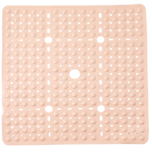 Image of ENKOSI Square Shower Mat 27x27 inch - Large Anti Slip Shower Floor Mat - Non Slip Bathroom Shower Stall Mats with Strong Secure Suction Cups and Drain Holes in Middle Beige Opaque 27x27