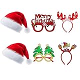 Gorro y Diademas Lentes Navideño de 6 piezas,Sombrero Santa Claus para niños con Gafas y Headband,Accesorios Navideñas...