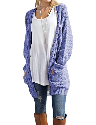 Traleubie Women s Sweaters Open Front Long Sleeve Knit Long Cardigan Lilac Blue XL