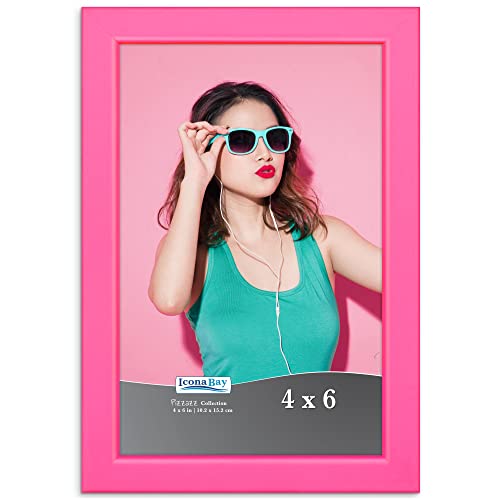 Icona Bay 4x6 Picture Frame Pink Colored Solid Wood Scandinavian Style Frame for Photo Pizzazz Collection