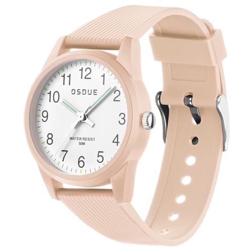 OSDUE Montre Enfant, 50 M Rose Montre étanche à Quartz pour Enfant, Montres Analogique étanche à Quartz et Bracelet Souple de 5 à 15 Ans pour...