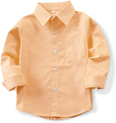 Phorecys Boys' Oxford Dress Shirts Long Sleeve Button Down Solid Dress Shirt N006 Light Orange Tag 130CM - 5T