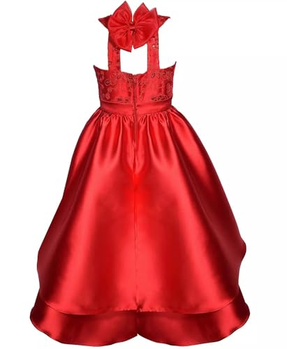 Bonnie Jean Girls 7-16 Red Embroidered Sequins High-Low Mikado Dress2