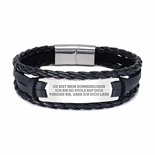 HAYOUWAY Lederarmband Herren mit Gravur Spruch, Personalisiertes Armband Damen mit Gravur Deutsch Schriftzug Inspirierend Geflochten Armband mit Edelstahl Magnetverschluss für Männer Jungen Teenager Cover