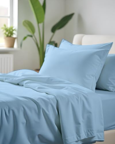 Image of Microfiber Queen Size Bedsheet with 2 Pillow Covers | Ultra Soft & Breathable Flat Sheet | Wrinkle-Resistant, Premium Comfort for Everyday Use |Size (90 inch x 102 inch) Light Blue