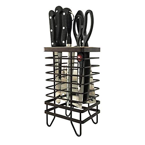 VANRA Metal Steel Knife Block Holder Kitchen Knife Storage Organizer Stand without Knives 8-Slot (Deep Brown)