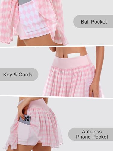 Image of Ibeauti Womens Mini Flowy Skort High Waisted Pleated Tennis Golf Skirts Mesh Ruffler Athletic Skirt with Shorts Pockets