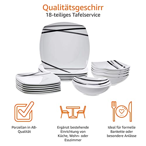Amazon Basics Geschirrservice, 18 Stück, Moderne Strahlen, für 6 Personen