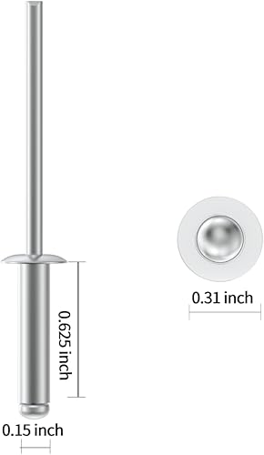 Miniatura 22 de (150 unidades) Remaches ciegos de aluminio de 3/16" x1/2", remaches pop de 0.189 x 0.512 in, remaches para metal, plata (VG10109)