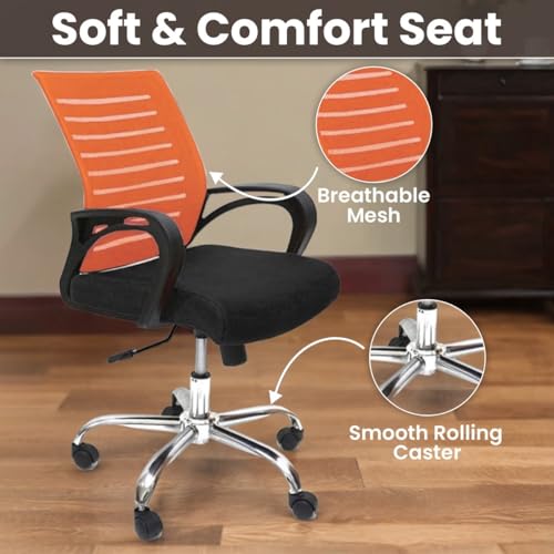 Image of Ngfc Office Chair for Home with Back Support Arm Rest 360 Degree Rotating Office Chair with Tilt Lock Mechanism High Comfort Seating Ergonomic Chair for Home & Office (2, Orange)