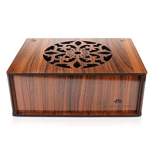 RoyalHouse Premium Wood (Hard MDF) Tea Storage Box Organizer (Brown), Eco-Friendly Multi-Functional Decorative Box, 9 Compartments For Assorted Variety Of Tea Bags and Small Items