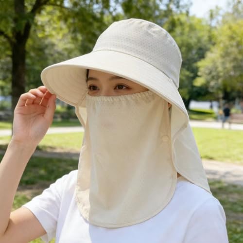 Image of UPF 50+ 3-in-1 Sun Hat for Women, Wide Brim UV Protection Visor Hat with Detachable Neck Flap & Face Cover