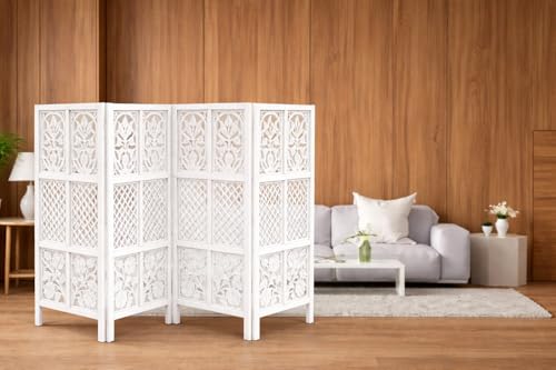 Image of Wooden Room Wall Partition /Divider /Separator for Home Decor /Living Room /Bedroom /Office /Kitchen, White, (4 Feet 4 Panel)