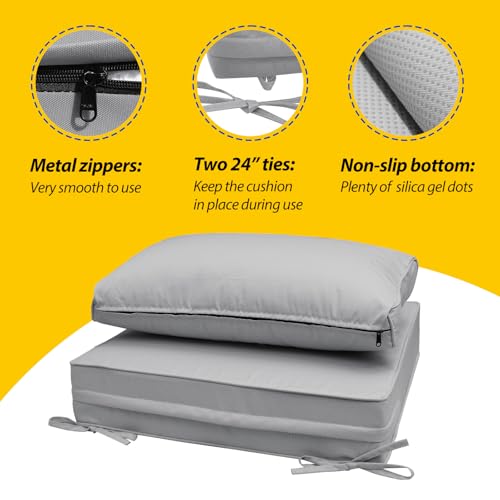 Image of AAAAAcessories Outdoor Seat Cushions for Chairs, Fade-Resistant, Waterproof Patio Furniture Replacement Cushions, 23 inch x 23 inch x 5 inch + 23 inch x 13.5 inch, Gray