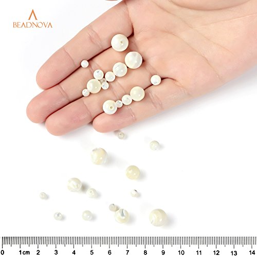 Image of BEADNOVA Natural White Mother of Pearl Shell Beads Natural Crystal Beads Stone Gemstone Round Loose Energy Healing with Crystal Stretch Cord for Jewelry Making (10mm, 36-38pcs)