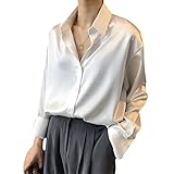 Camisa de Seda Satinada con Botones a la Moda de otoño, Blusa Blanca Vintage para Mujer, Camisas de Calle Sueltas de Manga Larga para Mujer