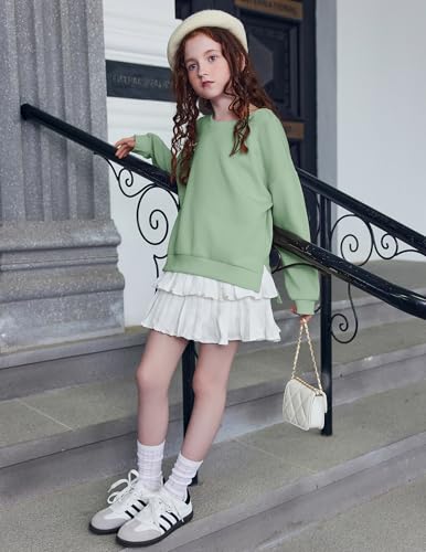 Image of Arshiner Girls Crewneck Sweatshirt Long Sleeve Pullover Tops Drop Shoulder Sweatshirts Side Split