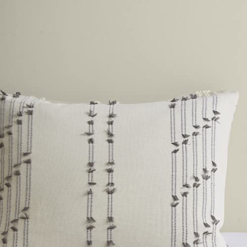Image of Ink+Ivy Comforter Set for Queen Size Bed - Cotton Comforter Set, Boho Bedding Set for All Seasons, Farmhouse Bedding Comforters & Sets with 2 Pillowcase, Jacquard Stripes, Ivory 3 Piece Full /Queen