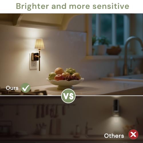 Image of L LOHAS LED Night Lights Plug into Wall, 2 Pack Pleated Fabric Cover Night Light, 5000K Daylight with 0-100LM Dimmable Night-light, Dusk to Dawn Sensor Vintage Nightlight for Bedroom Living Room