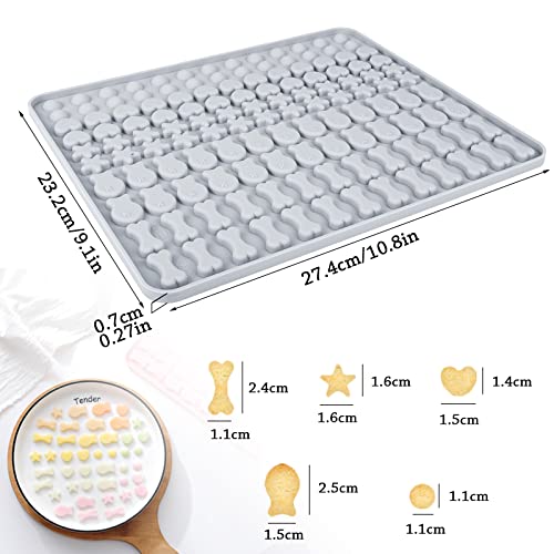 Backmatte Hundekekse Silikon Backmatte Hundeleckerlies 5 Formen in 1 BPA-freie Backunterlage Backform für DIY Hundekekse und Leckerlis (Hellgrau Blau, 130 Gitter, Halbkugel Fischgräte Stern Herzform)