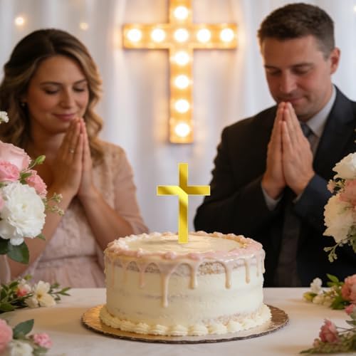 YYBD 10Pcs Acrylic Cross Cake Topper Christian Baptism God Bless Cake Picks Gold First Communion Theme Cake Decoration for Baby Shower Birthday Communion Graduation Party Supplies - 5