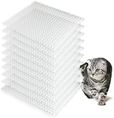 Hazieoo 10Pcs Cat Scat Mat with Spikes, Repellent Mat for Cat&Dog, Cat Deterrent Mat for Indoor & Outdoor to Keep Cats Out of Yard Permanently-16x13 Inches