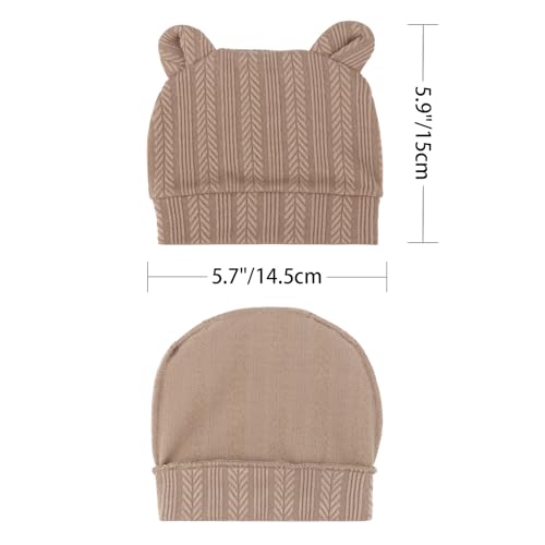 Image of BQUBO Newborn Baby Hats Bear Ears and Mittens Sets Preemie Caps Baby Boy Girl Infant Hospital Beanie for 0-3 Months