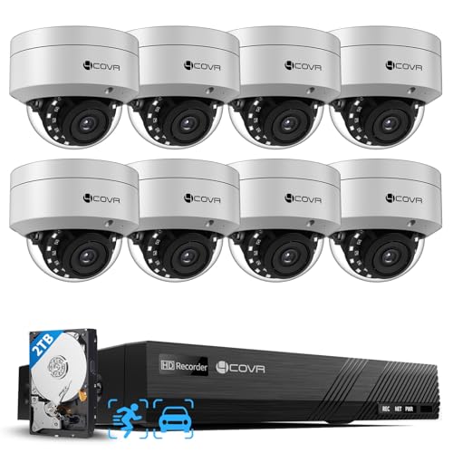 4COVR PoE Security Camera System, 8X 5MP IK10 Vandal-Proof IP67 Dome IP Camera with Audio, 8CH 4K NVR 2TB HDD, AI Human Vehicle Detection & Night Vision, 24/7 Home Recording, LY54AX5M0808