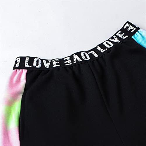 Image of Betusline Kids Clothes Girls, Trendy Tie Dye Print Long Sleeves Cropped Tops + Jogger Pants 2 Pcs Set Outfits for Teen Girl, Multicolored Black, 13-14 Years