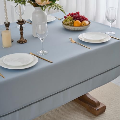 EHouseHome Heavy Duty Fabric Tablecloth with Border-Waterproof/Wrinkle Free/Stain Resistant/Oil Proof-for Dining,Indoor&Outdoor,Wedding,Holiday,Rectangle 60x84Inch,Blue Fog by EHouseHome - Used condition - Image 5