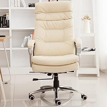 Commercial Ergonomic High-Back Bonded Leather Executive Chair,Reclining Leather Office Chair With Adjustable Lumbar Support High Back Executive Task Swivel Leather Chair(White)