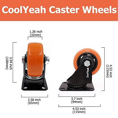 Coolyeah 3" Caster Wheels With Brake (Pack Of 4) #TOP3