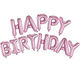 Happy Birthday Balloons Banner Pink 16 Inch Mylar Foil Letters | Inflatable Party Decor and Event Decorations for Kids and Adults | Reusable, Ecofriendly Fun