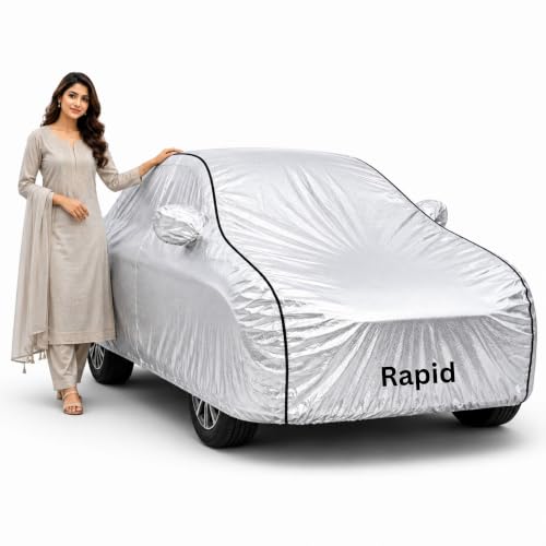Image of BORDAN Rapid Heavy Duty Car Cover Waterproof | 6-Layer Full Body Protection with Soft Cotton Inner Lining | UV, Rain, Heat, Dust & Scratch Resistant | Custom Fit with Mirror Pockets | Silver