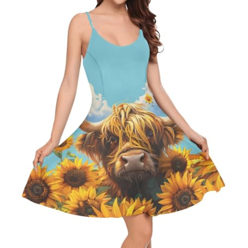 Image of Women's Spaghetti Strap Dress Summer Casual Swing Sundress Girls Beachwear Swing Mini Dress
