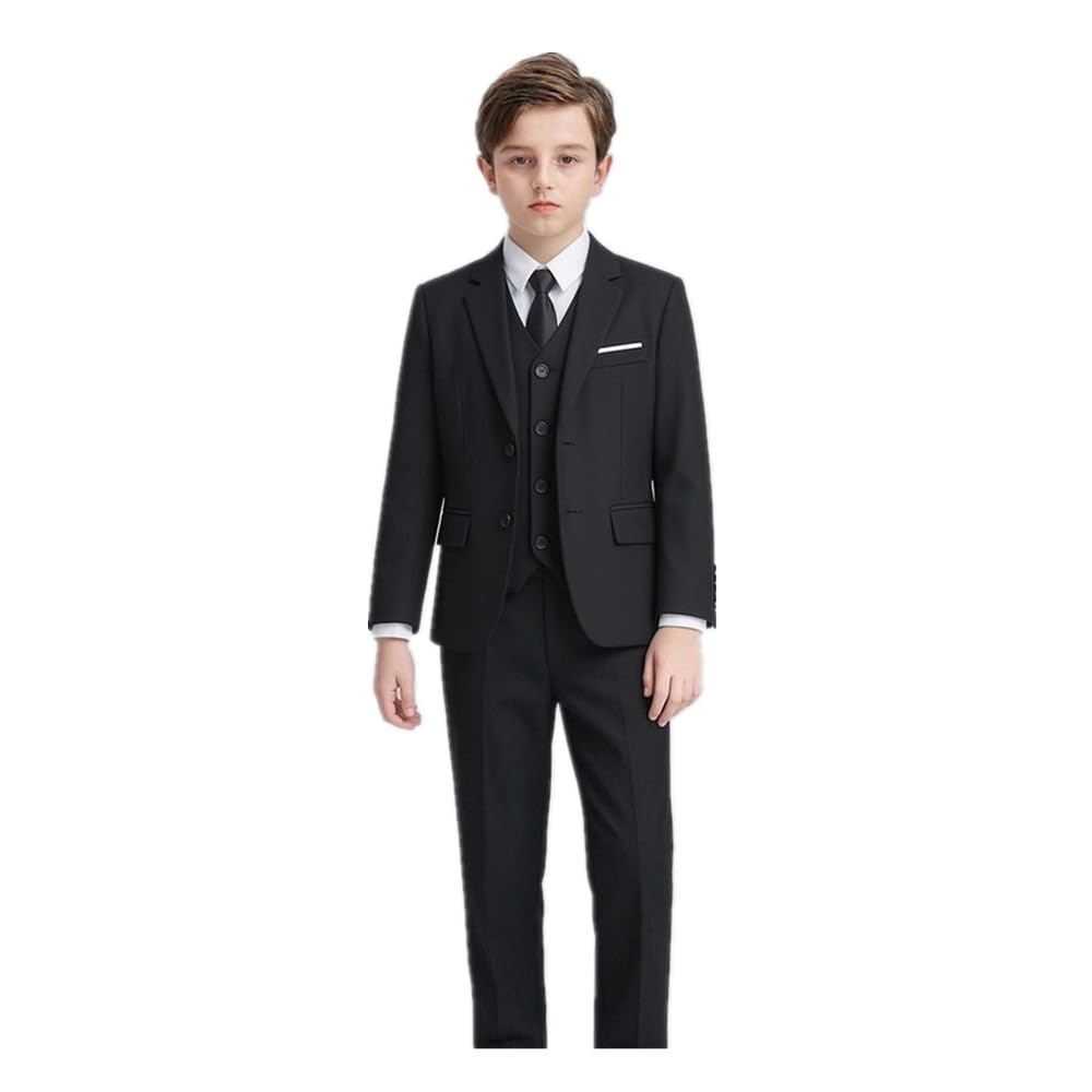 Celucke Completo Abito Formale Ragazzo Slim Fit Set 5 Pezzi Giacca, Gilet, Camicia, Pantaloni, Cravatta, Elegante Completo Cerimonia Bambino Ideale per Laurea, Feste, Matrimoni e Cerimonie