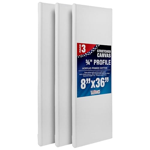 U.S. Art Supply 8 x 36 inch Stretched Canvas for Painting, 12oz Triple Primed, 3-Pack - Professional Artist Quality White Blank 3/4