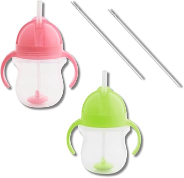Munchkin Weighted Straw Sippy Cups for Toddlers 7oz, Leak Proof, Easy to Hold-Great toddler cups with straws, Supports Straw-use Education, Straw Cups Pink/Green