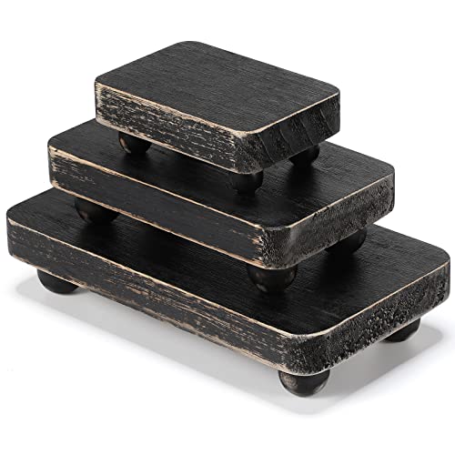 3 Pcs Wooden Risers For Display Wood Pedestal Stand Wooden Risers For Decor Farmhouse Vintage Rustic Riser Stackable Kitchen Wooden Stand Tray Riser, 3 Sizes (Black, 8 X 4.3, 6 X 3.5, 4 X 2.8 In) #TOP28