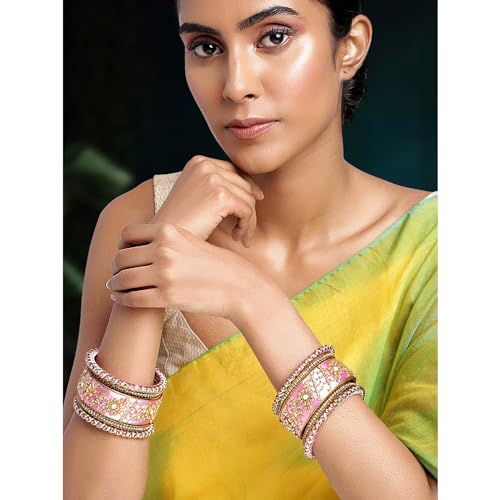 Image of Peora Silk Thread Kundan & Stone Studded Chuda Bangles Set Gift for Women