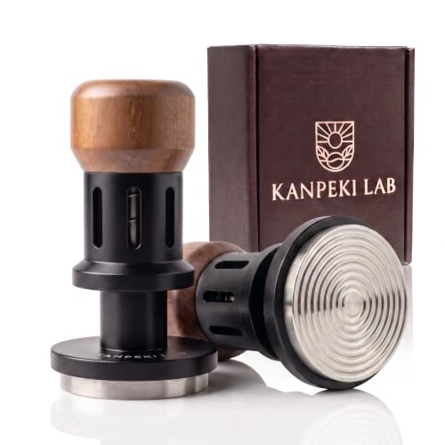 58mm Espresso Tamper | Calibrated Self-Leveling Coffee Tamper with Audible Click, Spring-Loaded, 304SS Ripple Base & Walnut Handle | 58.35mm Precision Tamper for Standard 58mm Baskets | Kanpeki Lab