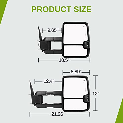 AUTOSAVER88 Towing Mirrors Compatible with 2003-2007 Chevy Silverado GMC Sierra 1500 2500 3500 Tahoe Suburban Avalanche Yukon Power Heated LED Signal Side View Mirror Pair Chrome by AUTOSAVER88 - Image 8