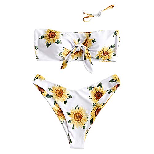 Zaful women's removable strap knot front sunflower print bandeau …