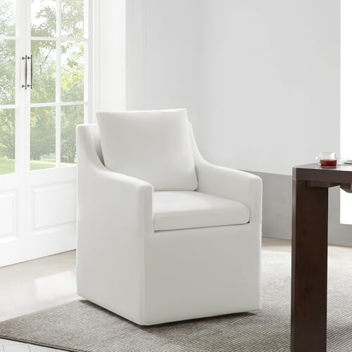 Image of KISLOT Upholstered Dining Chairs with Casters Modern Side Armchair with Rollers for Diningroom Bedroom Livingroom Reading Room, Cream, 1 Box