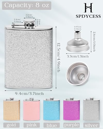 SPDYCESS 8 Oz Hip Flask for Women Ladies with Glitter Wrap Set Portable Stainless Steel Flask Bottle with Funnel Set Party Wedding Camping - Image 2
