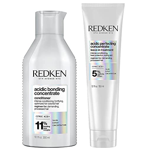 REDKEN Acidic Bonding Concentrate, Conditioner 300 ml & Leave In Treatment 150 ml Duo Set, For Dry, Damaged & Colour-Treated Hair