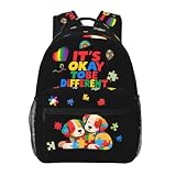 Xalvyriehf Mochila infantil de conscientização do autismo – Mochila infantil colorida com design de quebra-cabeça com capa para laptop, mochila escolar leve para meninos e meninas, cachorro